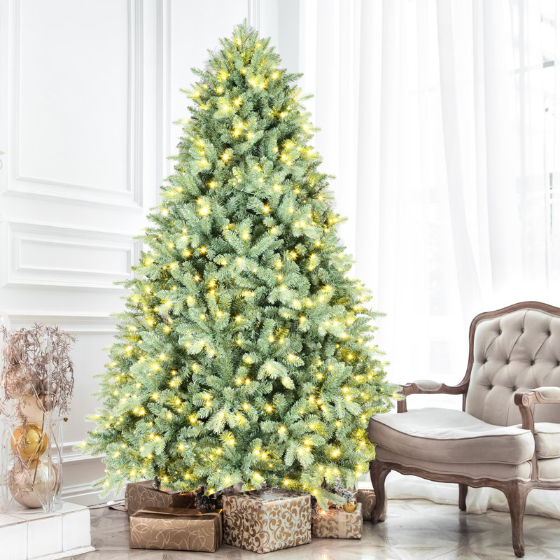 Arbre de Noël bleu de 4 pi avec 150 lumières DEL blanc chaud, 592 pointes Pe +, branches articulées, support stable pour les fêtes de fin d'année, assemblage rapide de 48 po, occasion en métal