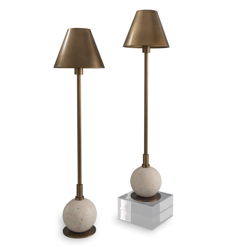 Boston Buffet Table Lamp Set, Aged Brass