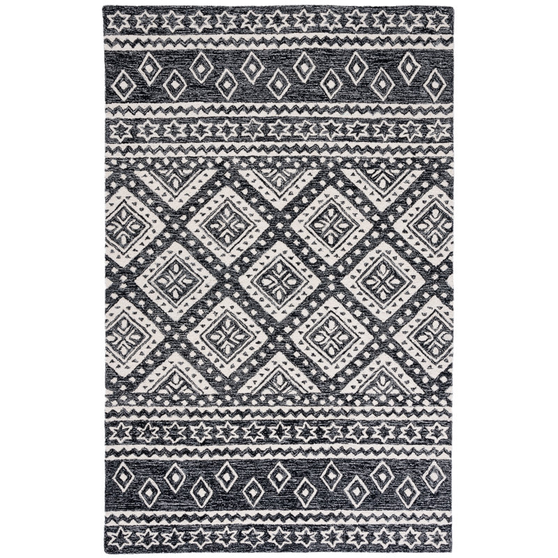 Gratian Southwestern Handmade Tufted Wool Black/Grey Area Rug, Rectangle 8' x 10'