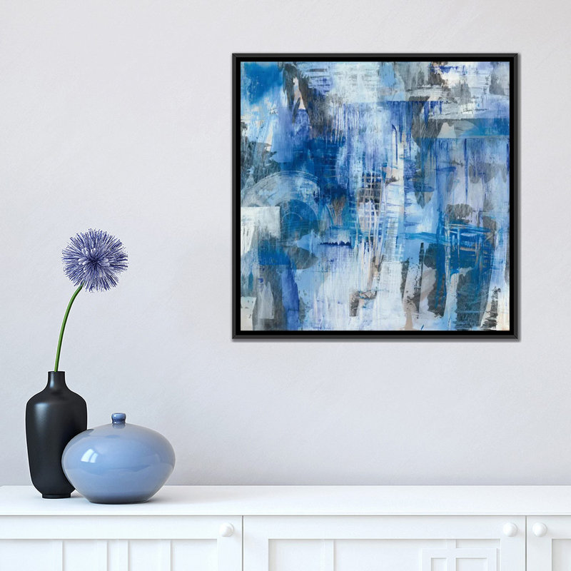 « industrial blue », reproduction sur toile tendue, H 18 po x l 18 po x P 1,5 po, Toile avec cadre noir, Pas de tapis