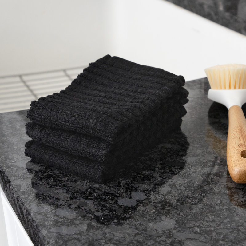 Cotton Waffle Dish Cloth Kitchen Towel, Black
