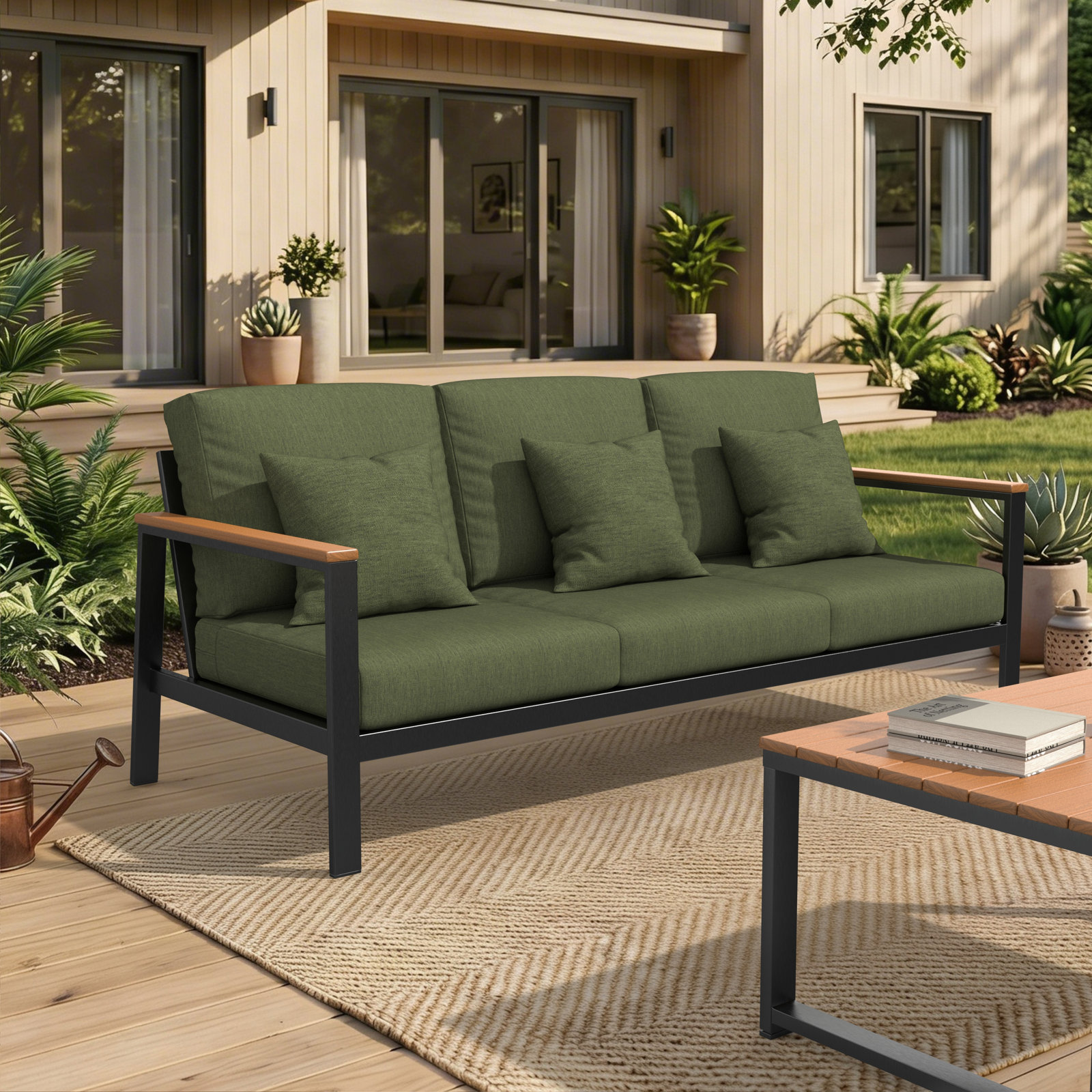 Townsend 80" Sunbrella® Patio Sofa, Sunbrella® Canvas Fern, Yes, Antique Mahogany