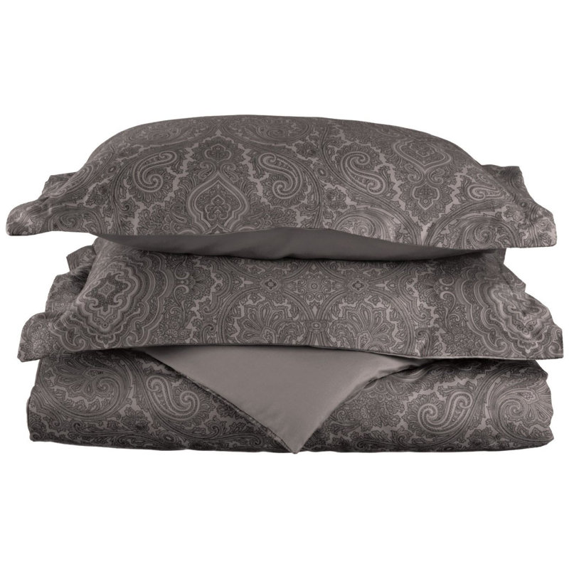 Ensemble de housse de couette réversible en mélange de polyester 600 fils Danford, Gris foncé