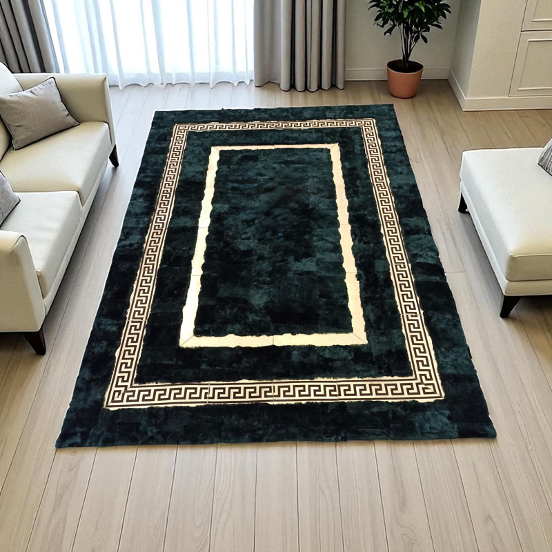 Tapis vert en fourrure de lapin Green Rex, Rectangle 9 pi 6 po x 13 pi 6 po