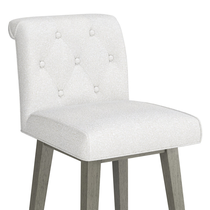 Tabouret pivotant à hauteur réglable en bois et capitonné Dorreen, Gris délavé, Salée
