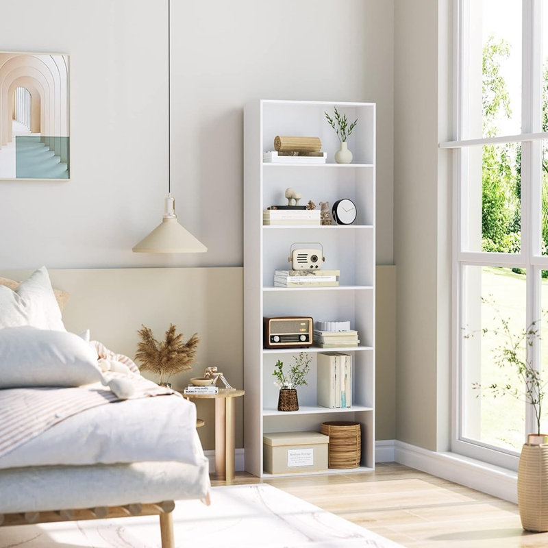 Bibliothèque ouverte à 6 niveaux - Grandes étagères de rangement autoportantes pour la chambre à coucher, le salon ou le bureau - Blanc