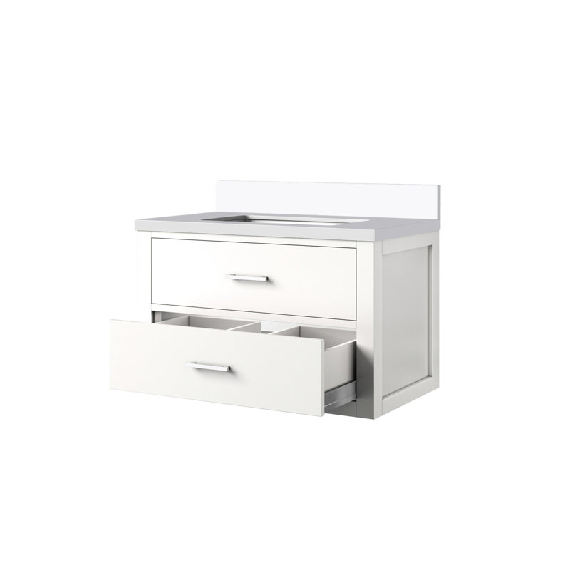 Meuble-lavabo de salle de bain 30 po x 22 po - comptoir en quartz, Blanc, 23"