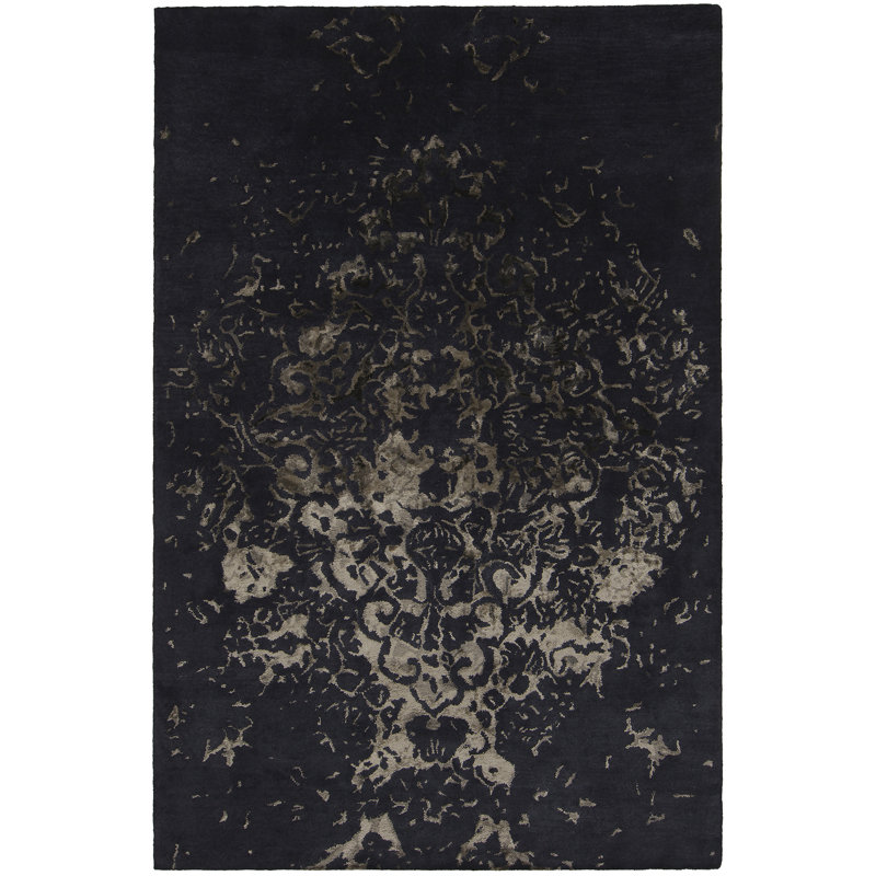 Veleno Wool Area Rug in Black, Rectangle 9' x 13'