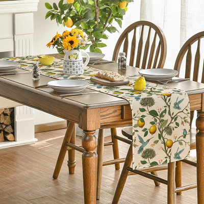 Chemin de table brun avec arbre citronnier et fleurs d'été - 13 x 72 pouces, décoration de table de salle à manger pour la maison