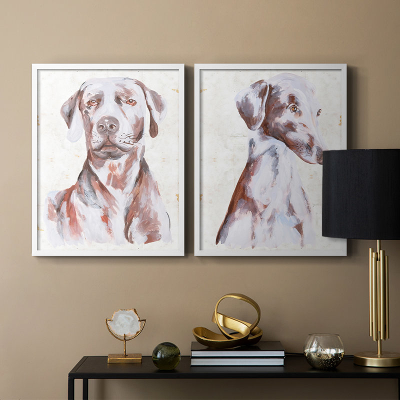 «Sitting Dog I», reproduction encadrée de qualité supérieure - prête à être accrochée - aucun clou requis - aucun clou requis