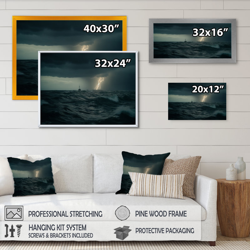 «Thunderstorm of the Sea II», impression sur toile, H 30 po x l 40 po x P 1,5 po, Cadre flottant noir