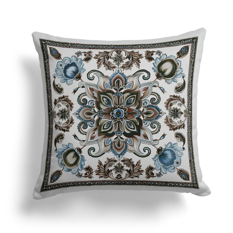 Coussin Leafy Bouquet, H 18 po x l 18 po, Bleu / brun