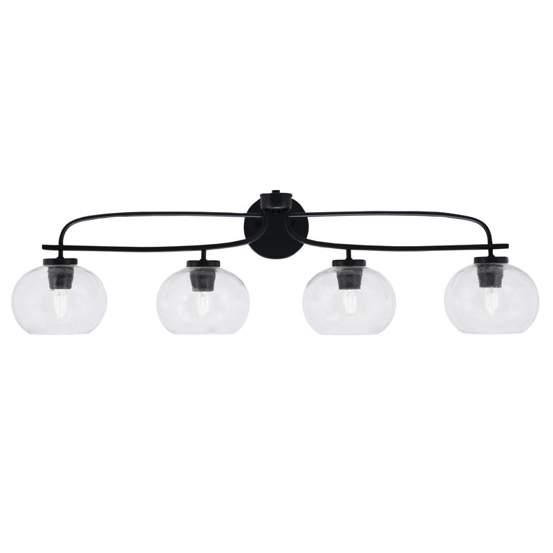 Barre d'éclairage de salle de bain 4 lumières Cavella au fini noir mat avec verre de 7 po, Clair