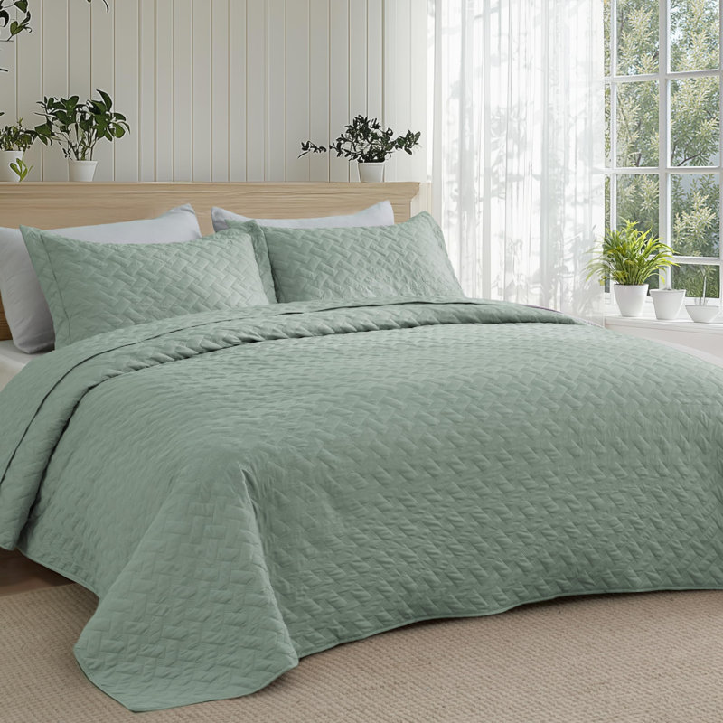 Best Seller Quilted Blanket - Textured Weave Pattern, Airy Lightweight Bed Covering,85gsm, Twin Quilt + 1 Standard Sham