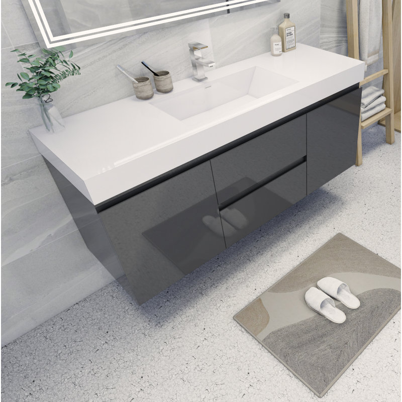 Ensemble de meuble-lavabo simple 60 po Carny, Gris à haute brillance
