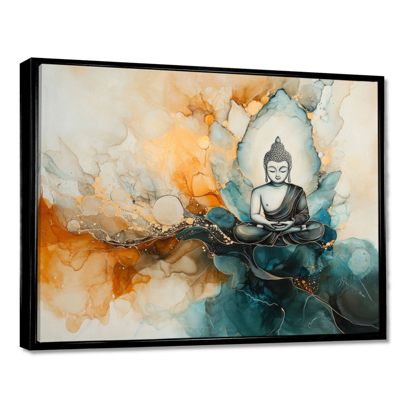 «Whispering Light Of Buddhism I - Bouddhisme, art mural, salon, H 30 po x l 40 po, Reproduction avec cadre flottant, Noir