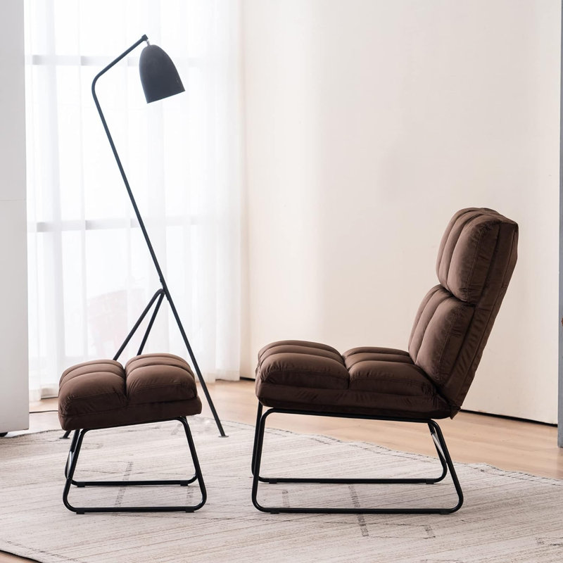 Varrian 2 Set Accent Chair with Ottoman, Velvet Modern Metal Legs, Club Chair Lounge Sofa Couch, Brown Velvet