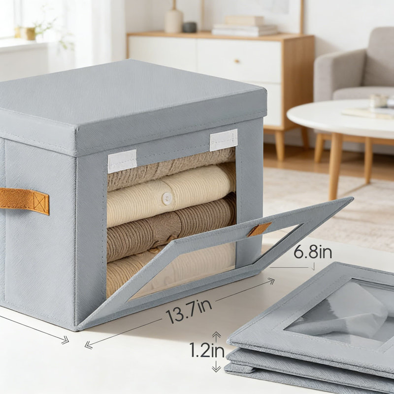 Fabric Storage Bins With Clear Window - Front Opening Design For Easy Access, Stackable Organizer Boxes For Shelves, Closet, And Home Organization
