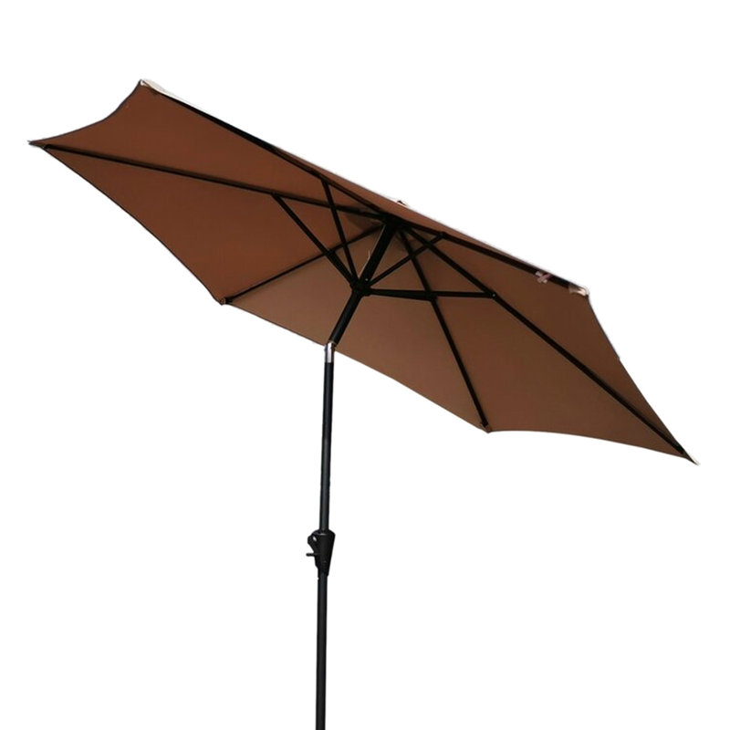 Parasol d'extérieur 8,8 pi Taupe Aluminium, base carrée de 42 lb. - Mécanisme de fonctionnement simple à baldaquin, à manivelle et inclinable