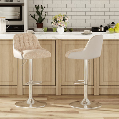 Tabourets de bar pivotants réglables améliorés - Tabourets de comptoir rembourrés en similicuir et en tissu avec base chromée pour îlot de cuisine, bar