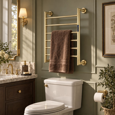 Wall Mount Heated Towel Rack Electric Towel Warmer ES17 PVD Brushed Gold