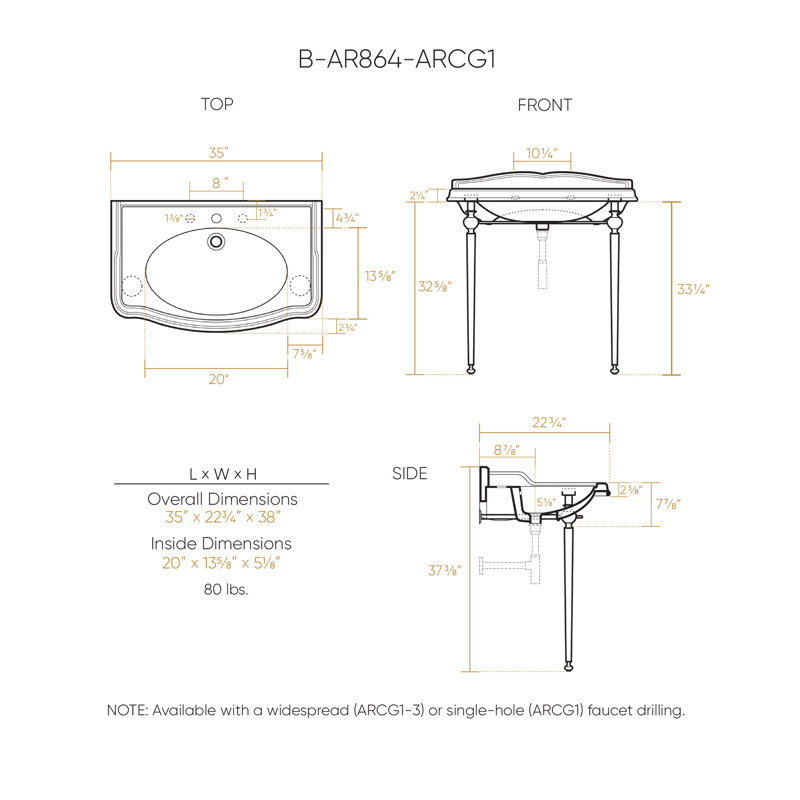 Britannia White Vitreous China Rectangular Console Bathroom Sink with Overflow, Single