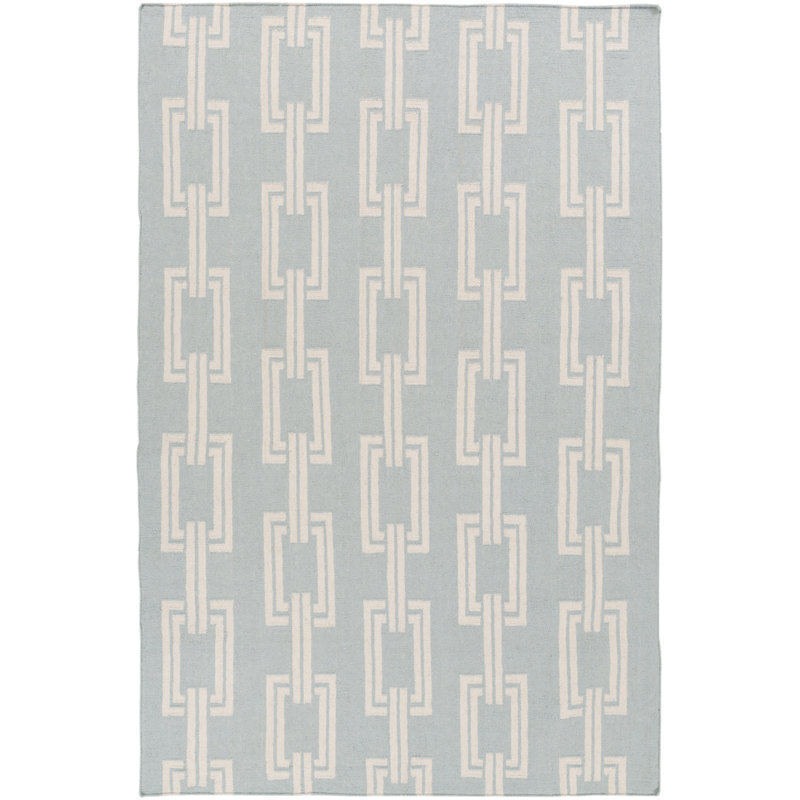 Tapis sauge/kaki en laine tissé à plat à la main ardoise Boardwalk, Rectangle 2 pi x 3 pi