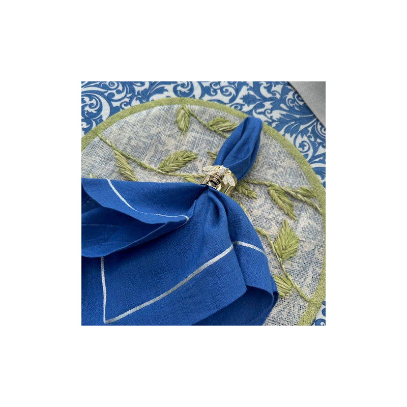 Silver trim dinner napkins, Bright Blue