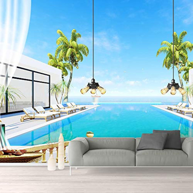 Murale vue sur la piscine vue d'un faux balcon, L 100 po x l 144 po