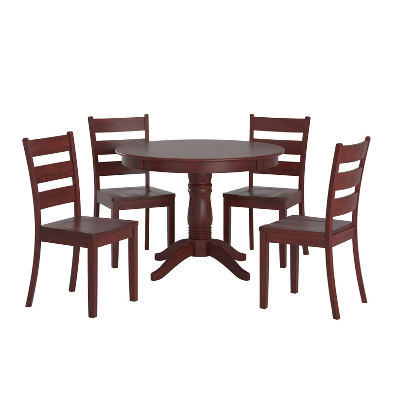 Alexa-Mae 4 - Person Solid Wood Top Pedestal Dining Set, Antique Berry