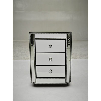 3-Drawer Mirrored Nightstand Bedside Table, Modern End Side Table, Mirrored Nightstand, Mirrored Side Table For Living Room, Bedroom, Entryway