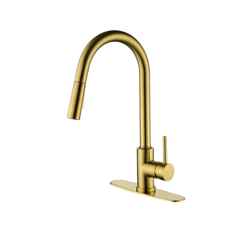 Robinet de cuisine avec douchette extractible, Or brossé