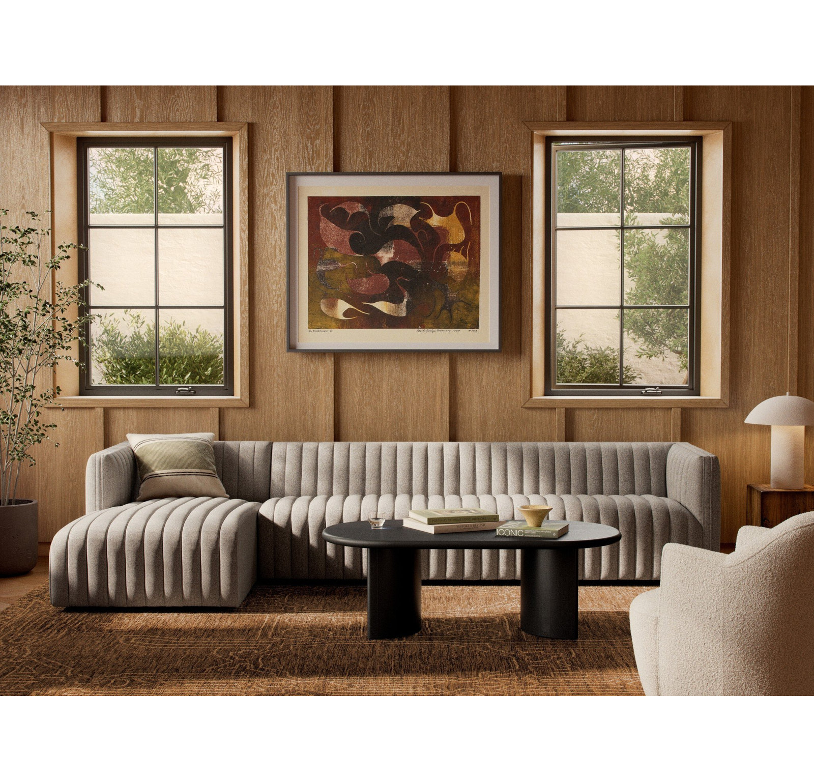Brandt Upholstered Chaise L-Sectional, Left Hand Facing, Orly Natural Velvet, 26" H X 126" W X 64" D