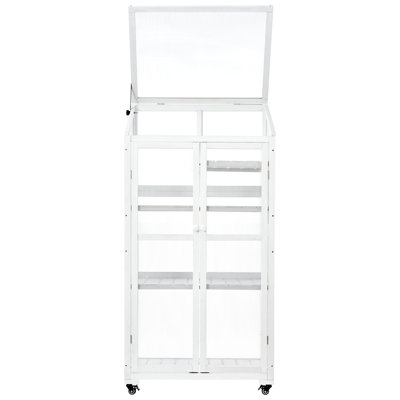 Cadre froid portatif en bois de 62 po de hauteur pour grand balcon de serre avec roues et tablettes réglables pour une utilisation intérieure / extérieure