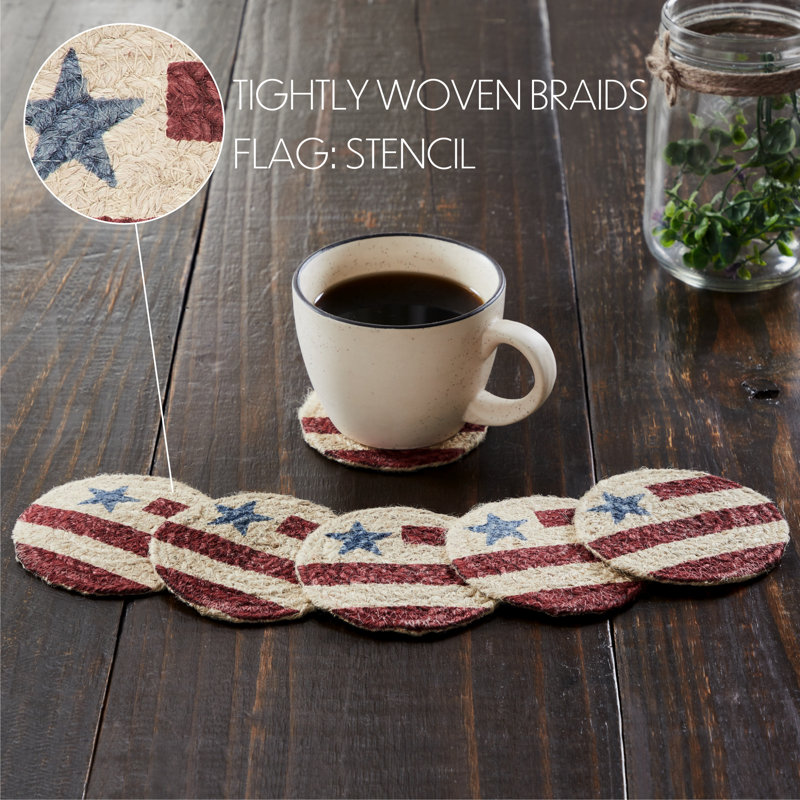 Patriotic Americana Jute Round Coaster Set with Flag Design