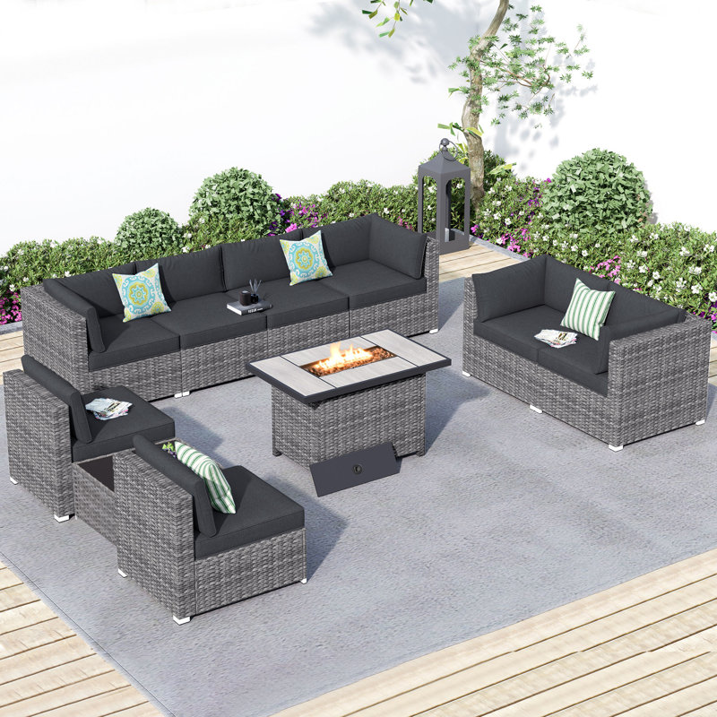 8-Person Outdoor Sectional With Cushions,All-Weather Wicker Patio Set, Black