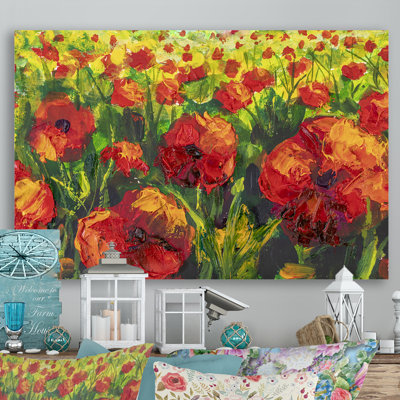 Red Poppies Spring Flower II - reproduction de cadre flottant sur toile