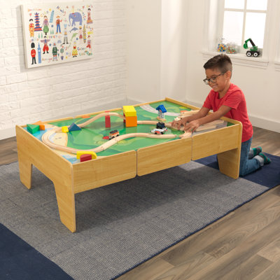 Table de train et d'activités en bois à double face avec tiroir de rangement intégré, naturel