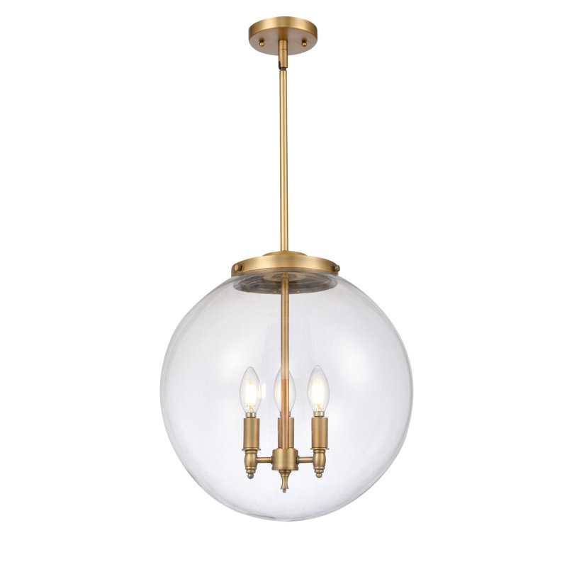 Luminaire suspendu sphère 3 lumières Frederick, H 17 po x l 16 po x P 16 po, Transparent, Laiton brossé