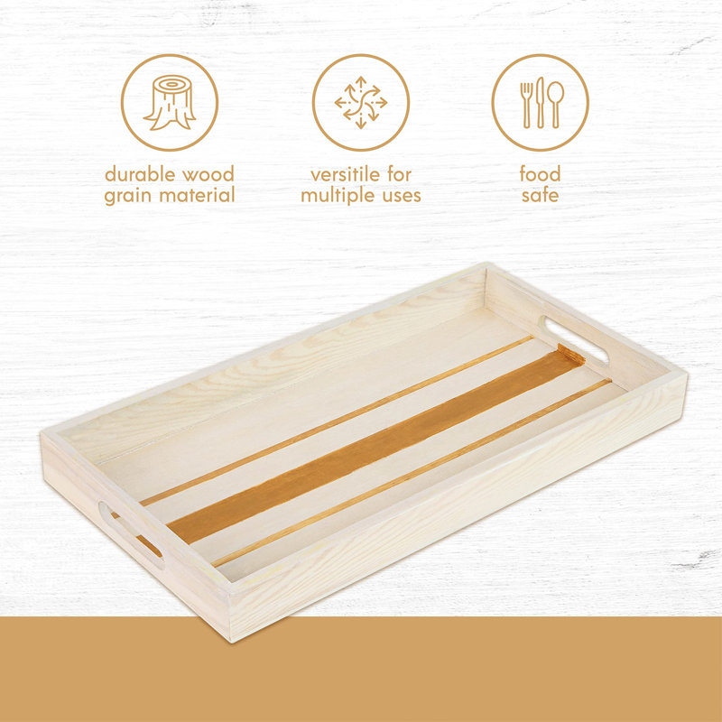 Wood Serving Tray With Handles - Five Piece Nested Breakfast Wood Tray - Wooden Crafts Couch Tray For Organizing - Wood Trays For Serving & Catering