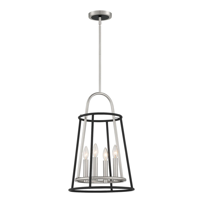 6lt Chandeiler, Black+Nickel, 22.25" H x 14" W x 14" D
