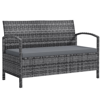 Wicker Outdoor Storage Bench, 33 Gallon Patio Bench Deck Box, Grey