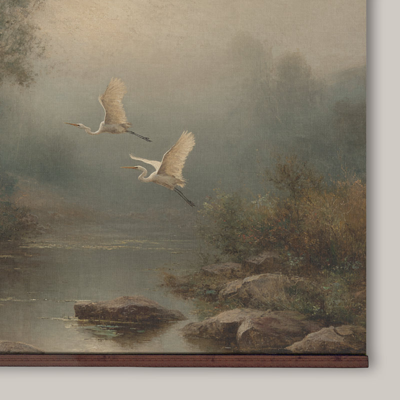 «White Heron River», art mural sur toile, oiseau naturel, toile rustique, H 45 po x l 73 po