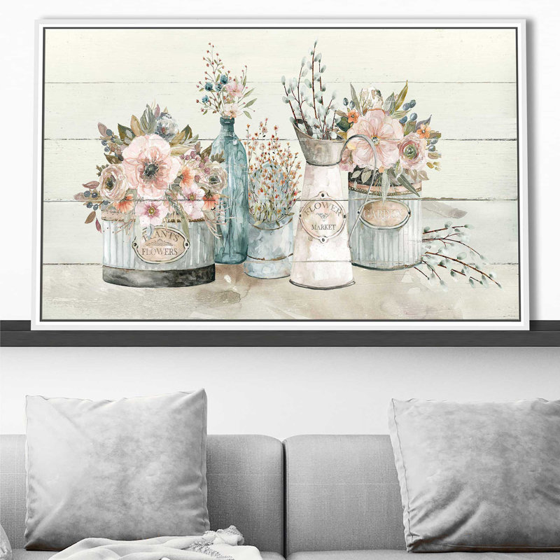 Marché aux fleurs par - Peinture, Cadre flottant blanc, H 31,5 po x l 51,5 po x P 2 po