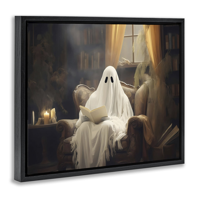 Cadre flottant Peaceful Reading Ghost, design par LSR Design Studio, Cadre flottant noir de jais, H 17 po x l 21 po