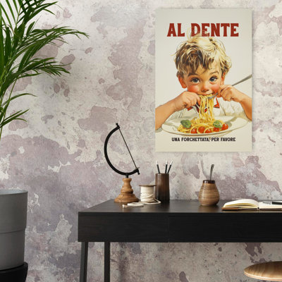 «Happy Boy Eating Spaghetti Classic Retro», art mural rétro