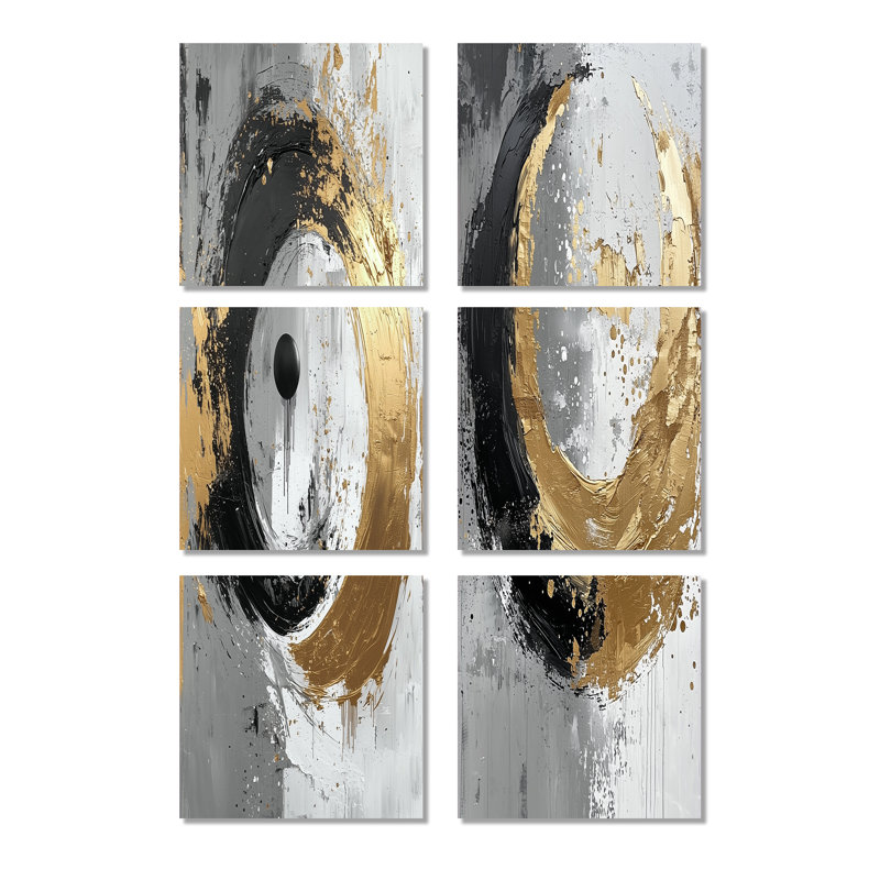 Gold Glam Arcs Shapes Fusion - ensemble de 6 formes murales abstraites, Toile tendue, Ne s’applique pas
