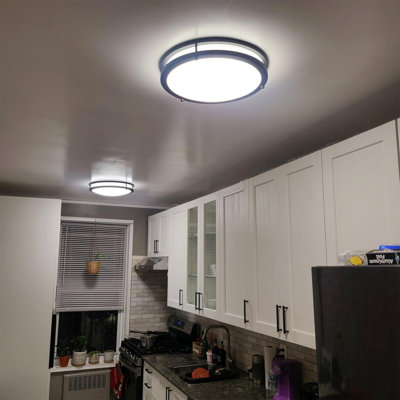 13 in. Black 2-Pack LED Flush Mount Ceiling Light, 24W 2400LM Dimmable, Remote, 3 Color Temperatures