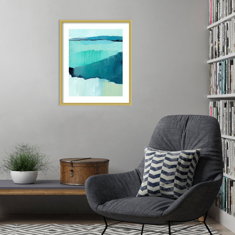 «Cyan Reflections II» par Annie Warren, reproduction d'art encadrée sur bois, H 25 po x l 21 po