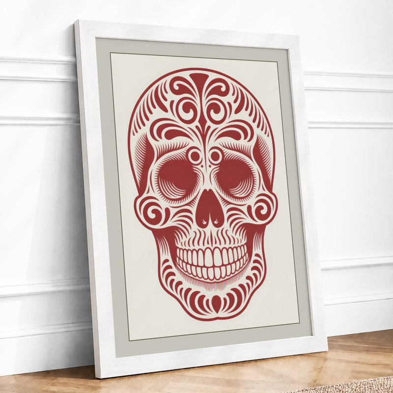 Ornamental Skull Art Deco - Framed Print, A1 - 84.1 x 59.4 cm, White